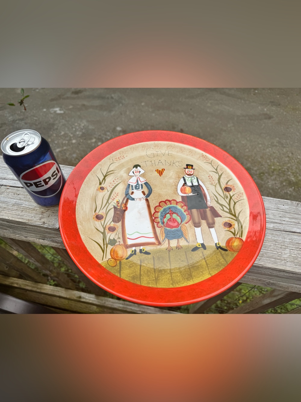 Thanksgiving Certified International White Ceramic Plate with Black Backstamp